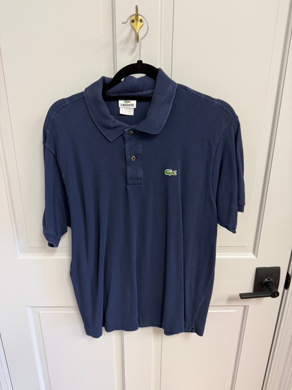 Lacoste Navy Men's Short-Sleeve Polo with Green Crocodile
